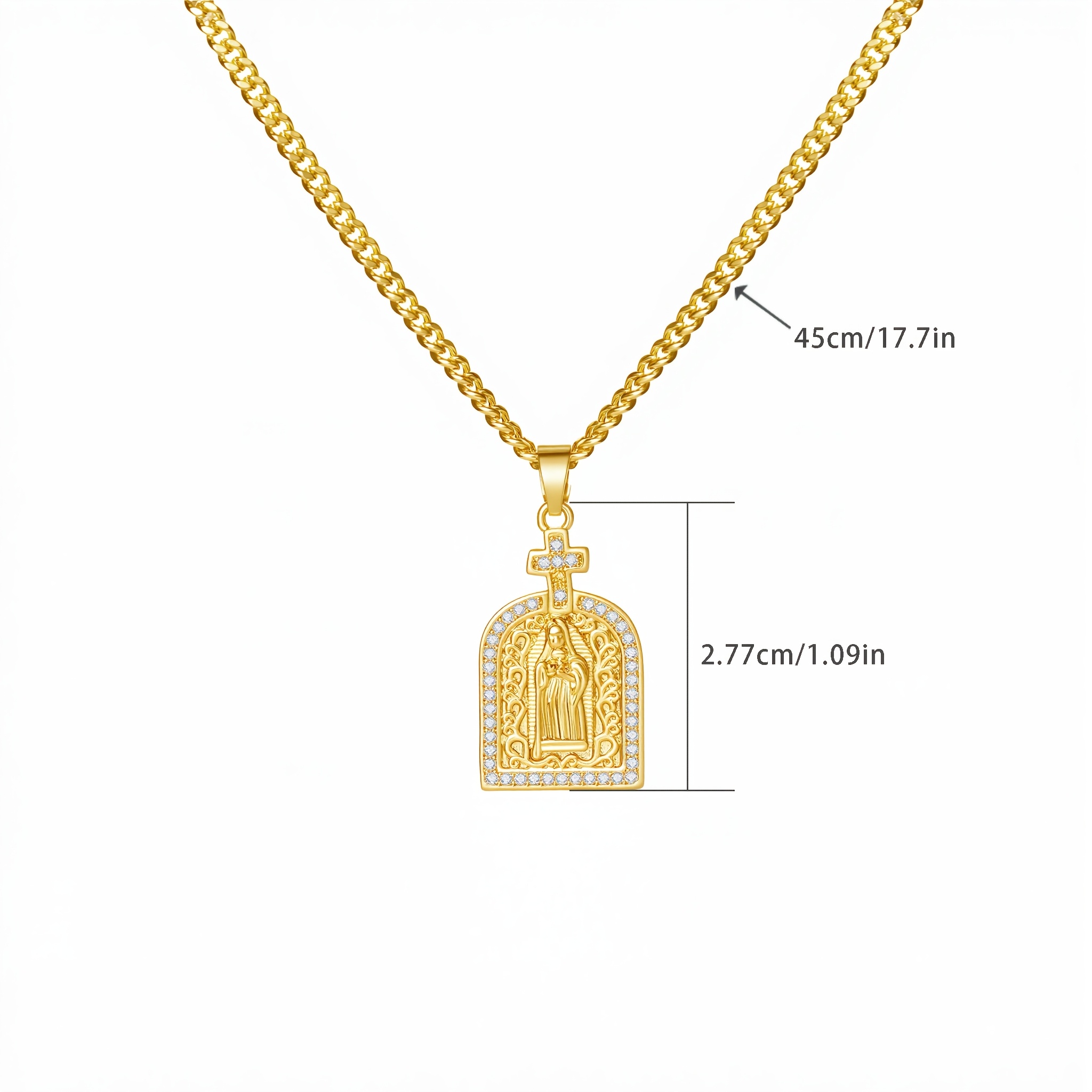 18K Gold Plated Virgin Cross Necklace with Zircon